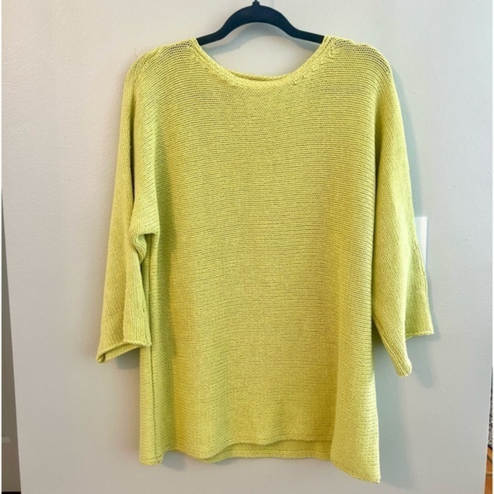 Eileen Fisher EUC Organic Cotton Oversized Boatneck Tunic Sweater 3/4 Sleeves